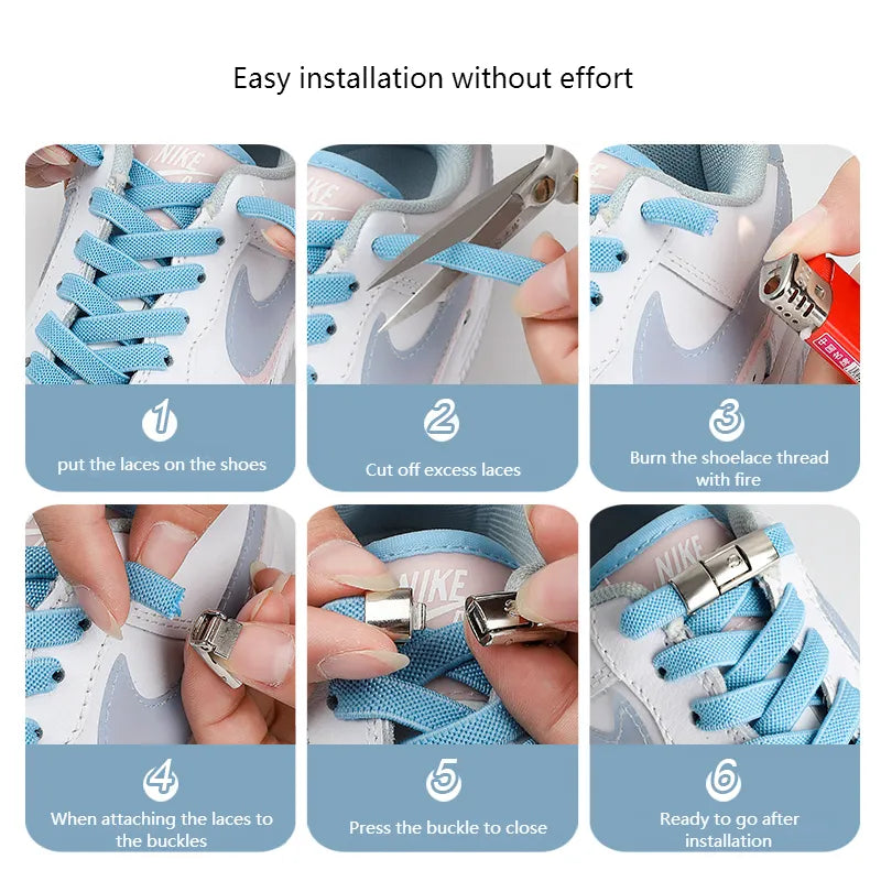 No Tie Shoelaces Press Lock system including shoe laces in different colors