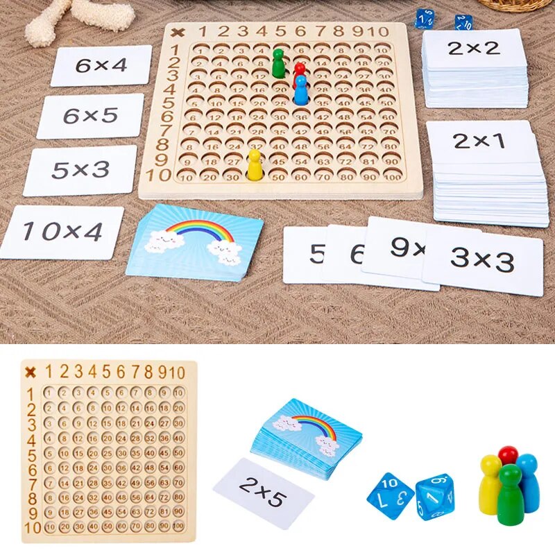 Multiplication Wooden Board Game for Kids Learning 1x1