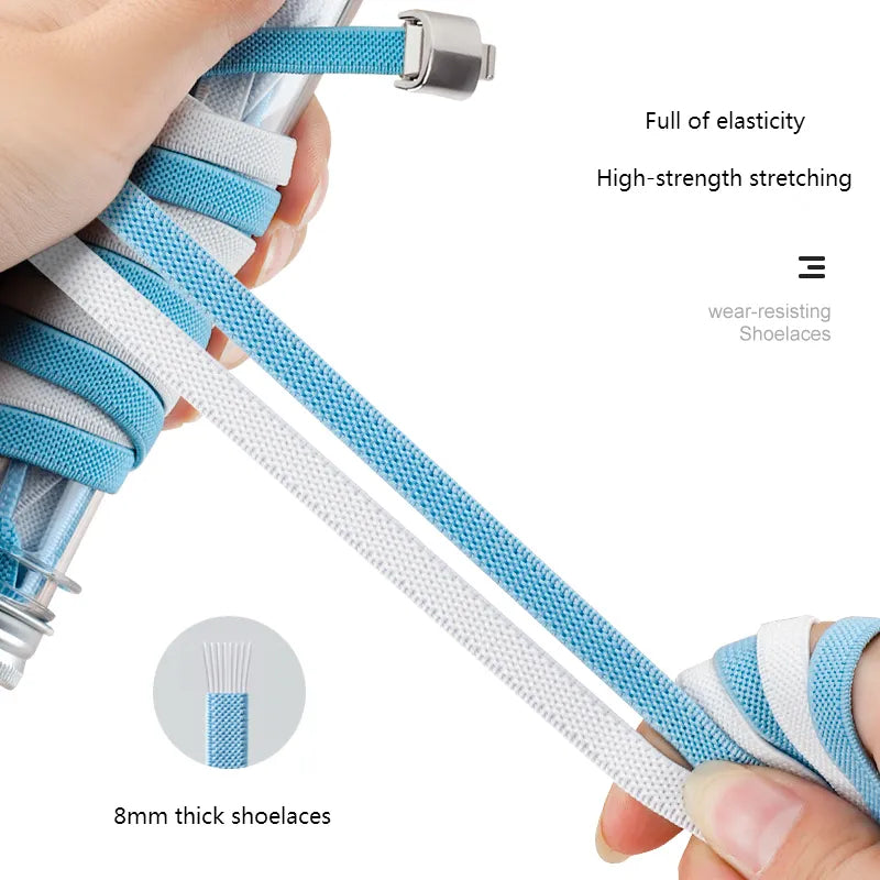 No Tie Shoelaces Press Lock system including shoe laces in different colors