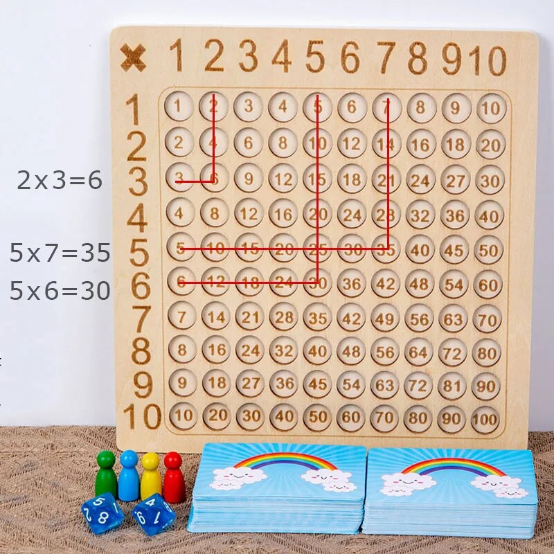 Multiplication Wooden Board Game for Kids Learning 1x1